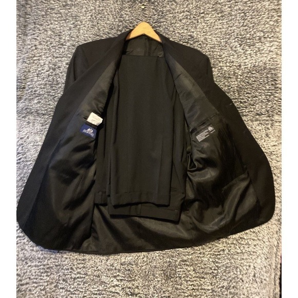 Stafford Suit Mens 40S Jacket 35x28 Pants Black Wool 2 Piece 3 Button 90s - Picture 4 of 14